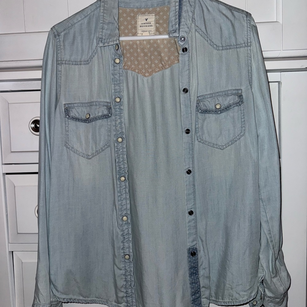 American Eagle Outfitters Light Wash Denim Shirt